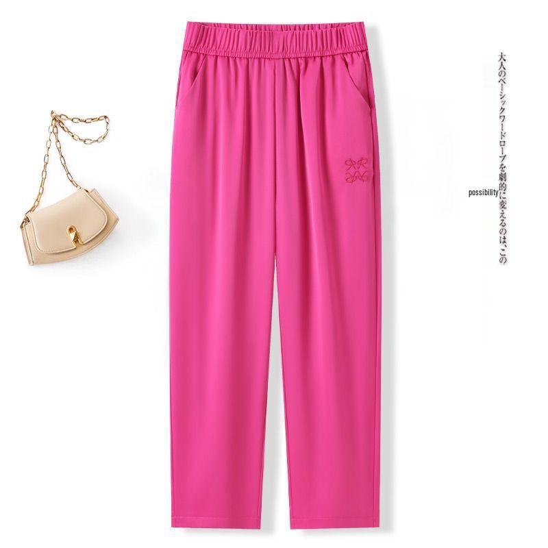 

2025 Women s High Waist Slimming Ice Silk Harem Pants - Straight Leg, Casual Spring/Summer Wear XL розы красного