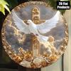 Vintage Round Wall Art Cross White Dove Gold Floral 7.87in Christian Hanging Decor