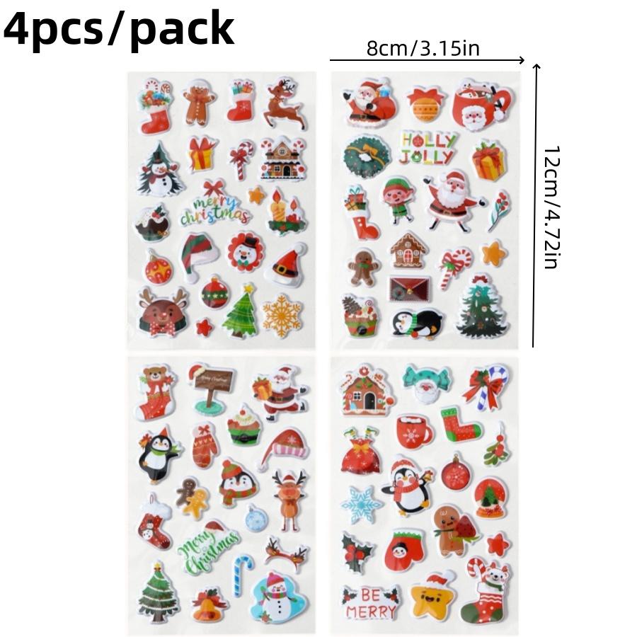 4pcsChristmas Bubble Stickers3DHoliday Party Decoration Stickers Santa Claus Elk Christmas Tree Cane Stickers Gift Stickers