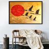 Abstract Bird Flying Animal Poster Raven Crow Hummingbird Red and Gold Canvas Painting Modern Wall Art Living Room Home Decor