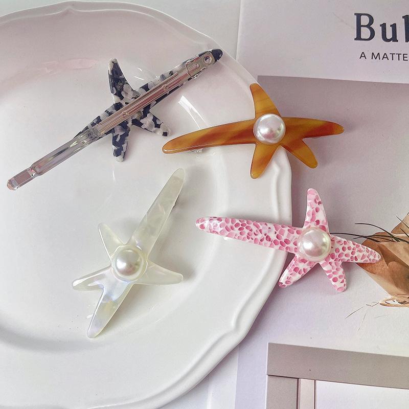 High Quality Starfish Pearl Spring Clip Simple Temperament Acetate Hairpin Star  Top Clip Side Clip Women's Hair Accessories