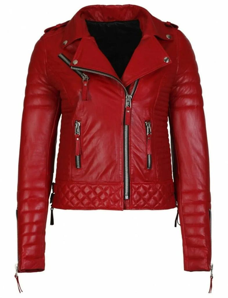 Red Handmade Leather Women's Jacket Designer Lambskin Stylish Party Wear