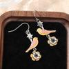 Vintage Exquisite Hand Carved Bird Flower Pattern Dangle Earrings Women's  Creative Vacation Banquet Jewelry Accessories