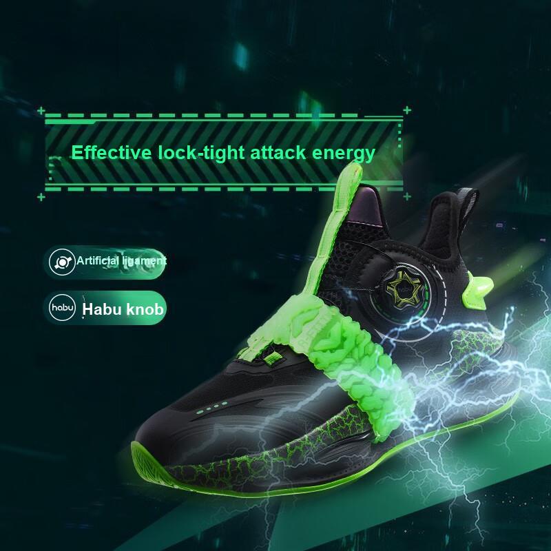 Anta Kids Mesh Breathable Sports Non-Slip Shock Absorbing Durable Mid-Top Casual Shoes Kids Casual Shoes Black Green 312241110-1