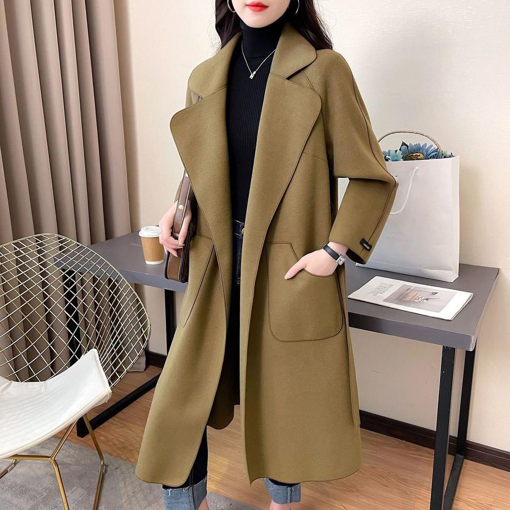 Autumn Women's Fashion Mid-length Loose Lace Double-faced Woolen Coat