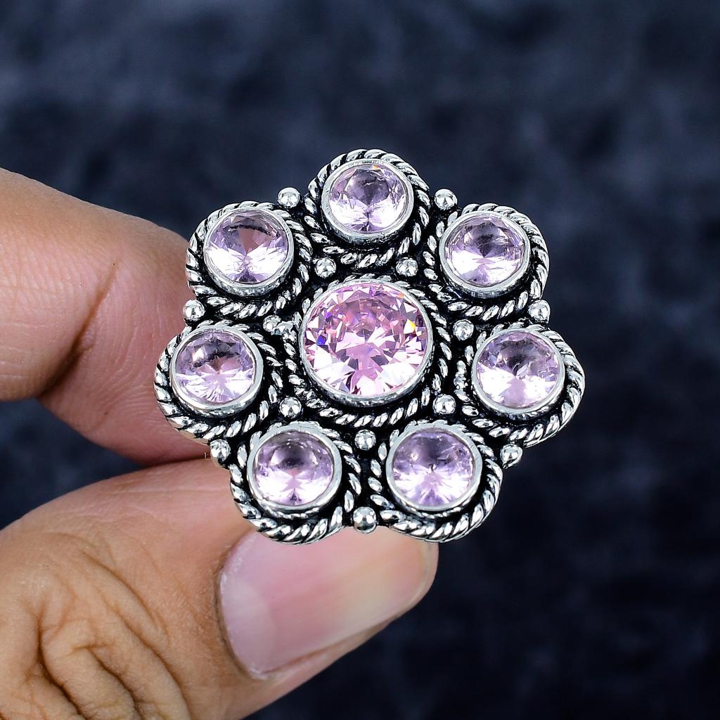Pink Kunzite Gemstone Handmade 925 Sterling Silver Jewelry Ring Size 7 MM-3439
