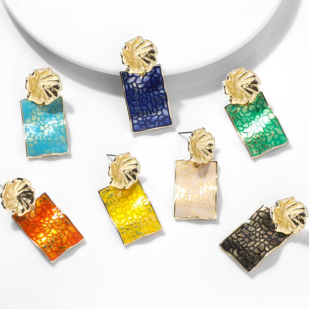 Flower Trendy Alloy Earrings Multicolor Rectangular Fashion For Women 2021