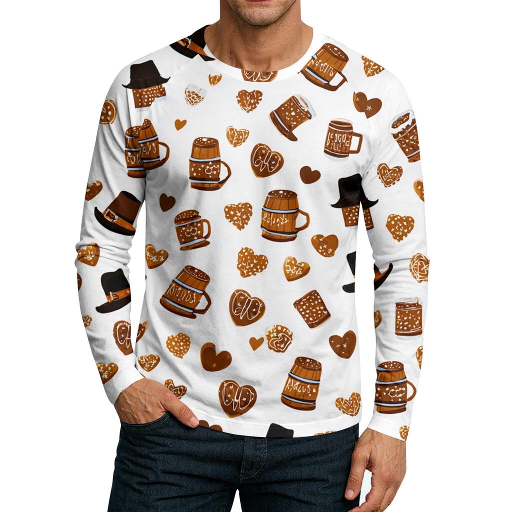 Herre Rund Hals Plunger Langermet T-skjorte Topp