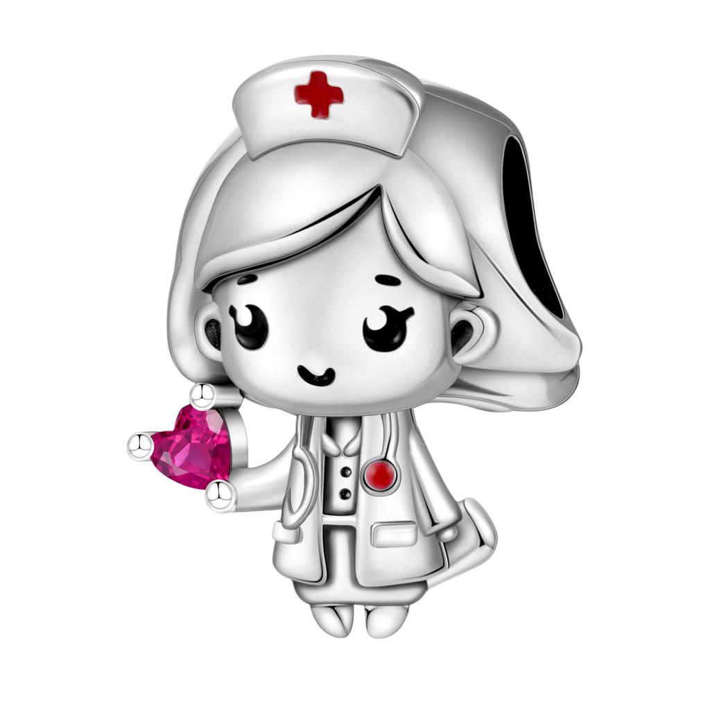 S925 Silver Charm Healthcare Heroes Medical Care Love Nurse Doctor Stethoscope Pendant for Bracelet DIY Jewelry Making