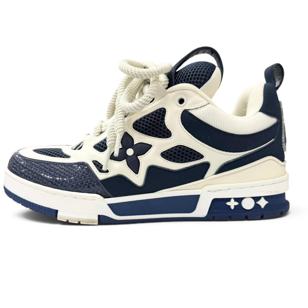 Great LOUIS VUITTON Low Cut Sneakers LV Skate Line Monogram Flower Marine Used