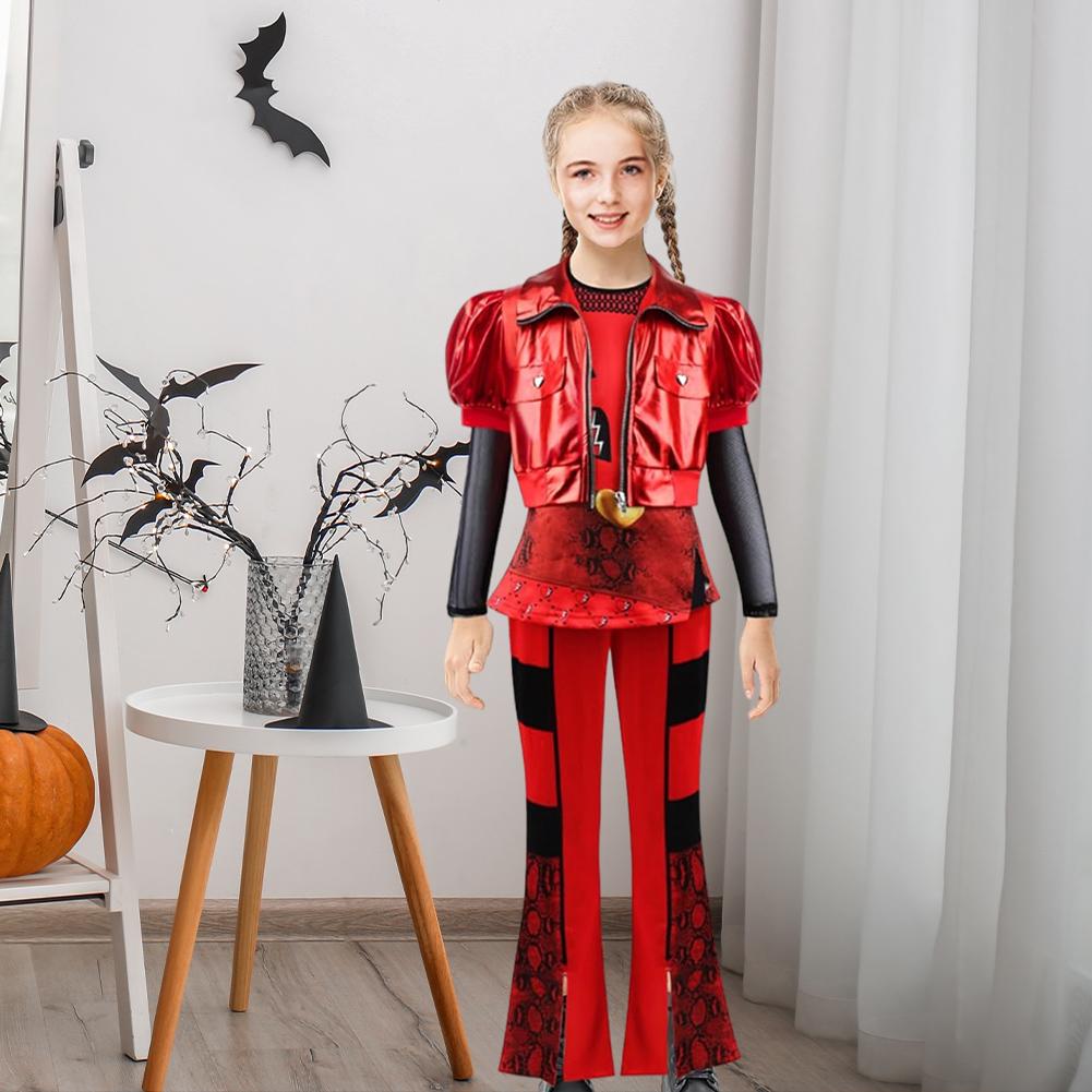 Girl Rise of Red Costume with Jacket Top Pants and Wig Princess Dress Up Bridget Costume Halloween Party Clothes
