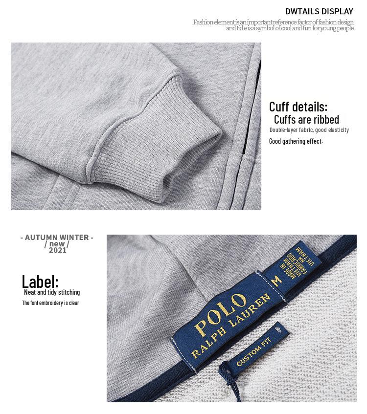 Hanorac cu fermoar pentru bărbați, casual, cu logo cal brodat - Mânecă lungă, culoare solidă, stil primăvară/toamnă