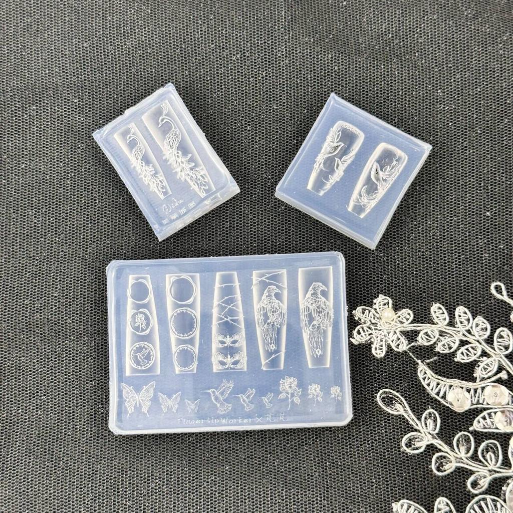 Cream Punk Rabbit Ribbon Mold Falcon Peacock Love Birds 3D Acrylic Mold Nail Art Decorations Nails Diy Silicone Nails Mold