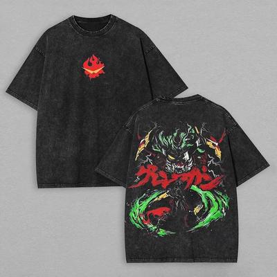 Tengen Toppa Gurren Lagann Printed T-shirt Oversized Unisex Washed Retro Top Japanese Hot Anime Hot Product Couples Streetwear Daily Wear Cool Top
