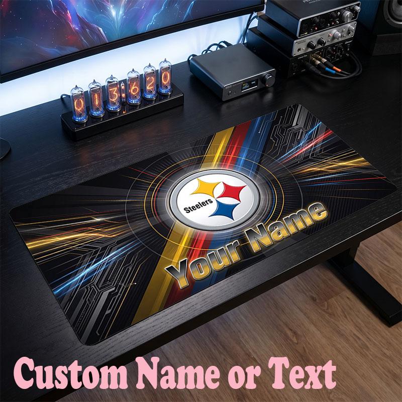 Pittsburgh Steelers Benutzerdefinierter Name Text Mauspads, Große Schreibtisch-Mausmatte, Personalisierte Home-Office-Geschenkidee