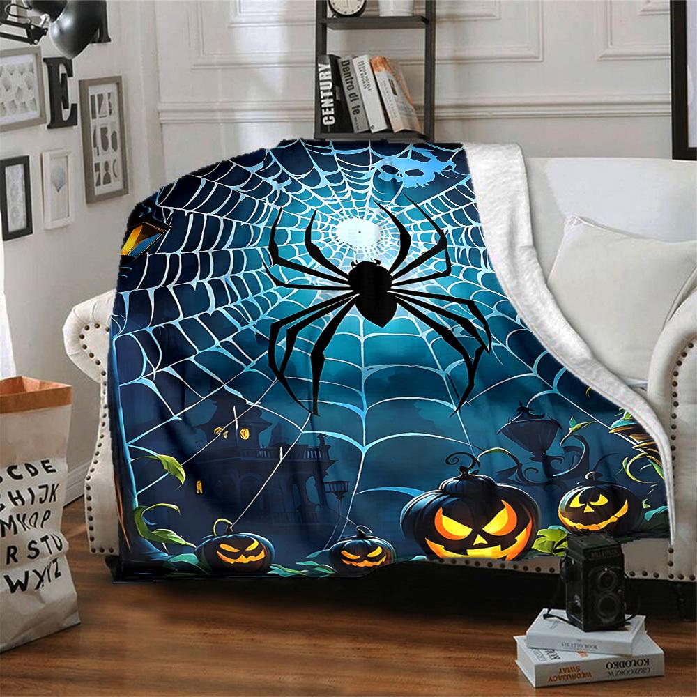 1pc Halloween Spider Print Blanket   Lightweight Flannel Throw Blanket For Sofa, Bed, Living Room, Office, Outdoor Travel, Camping