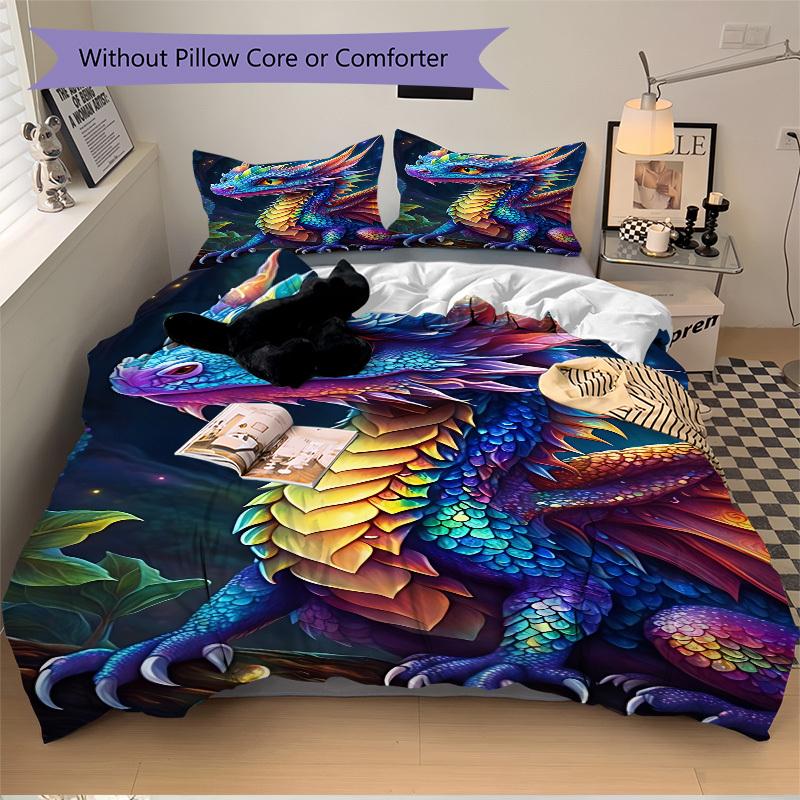 3pcs bedding set Fantasy Dragon Includes 1 Comforter + 2 Pillowcases, Without Pillow Inserts, Soft Comfortable, Lightweight Breathable075