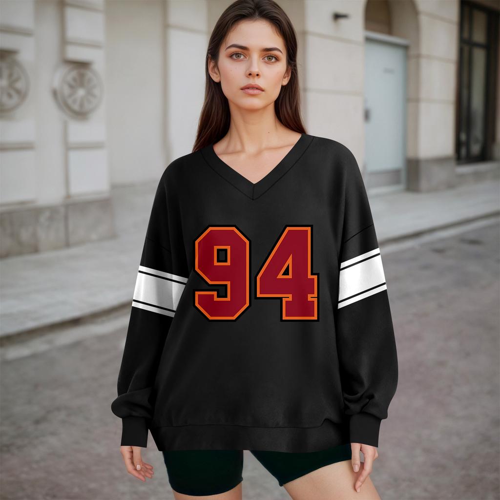 Women's Loose And Comfortable Letter V-neck Sportswear Long-sleeved Sweatshirt Daily Matching Clothes