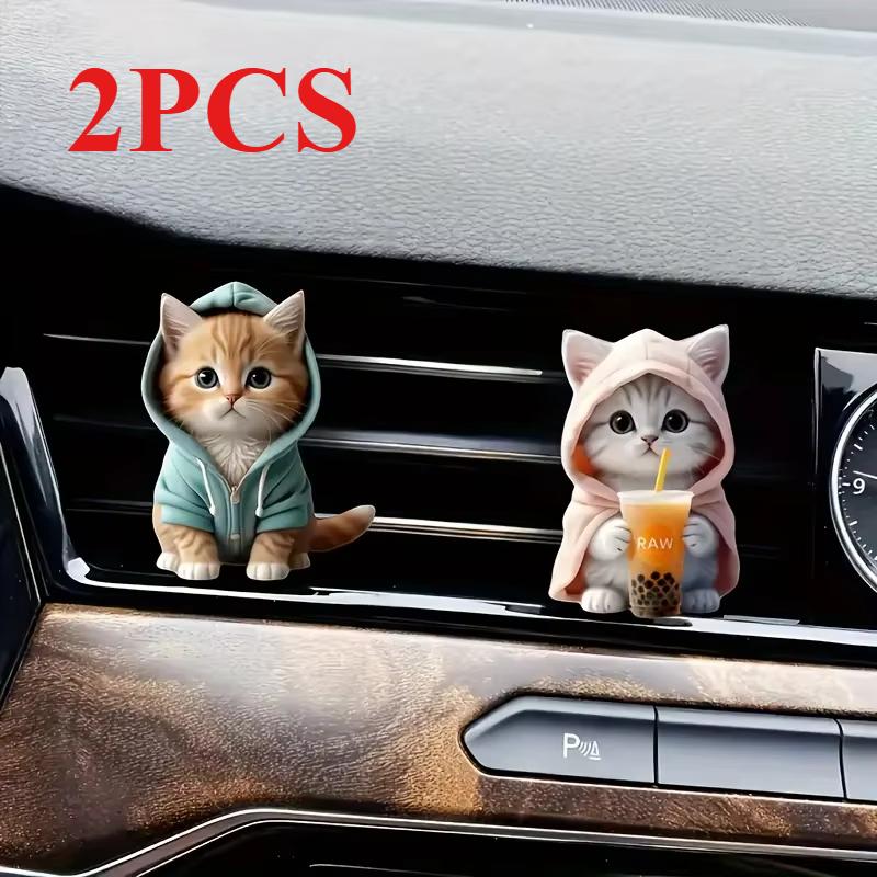 2PCS Cute Cat Acrylic Car Decoration Fragrance Sheet Long-lasting Fragrance Ventilation Clip Decoration and Aromatherapy