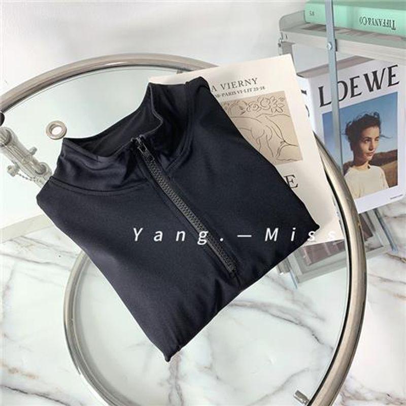 

Y Yoga Clothes Long Sleeves T-shirt Female Sexy Silm Stylish Stand Collar Slimming Outwear Running Sports Fitness Top Black L