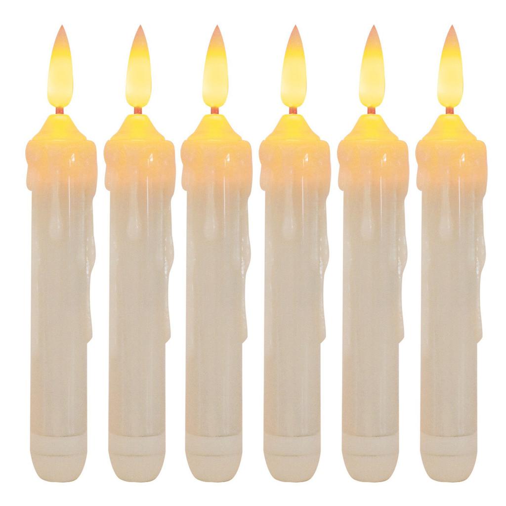 6 Pcs LED Taper Candles with 3D Flickering Flame - Battery Operated Flameless Candles for Weddings, Christmas, Halloween