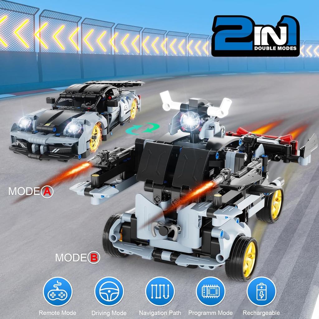 STEM Remote Control Car Building Kit Toys for Kids Age 8-12 with 2in1 STEM Robots Building Set Remote & APP Controlled Car/Robot, RC Car Toy Set for