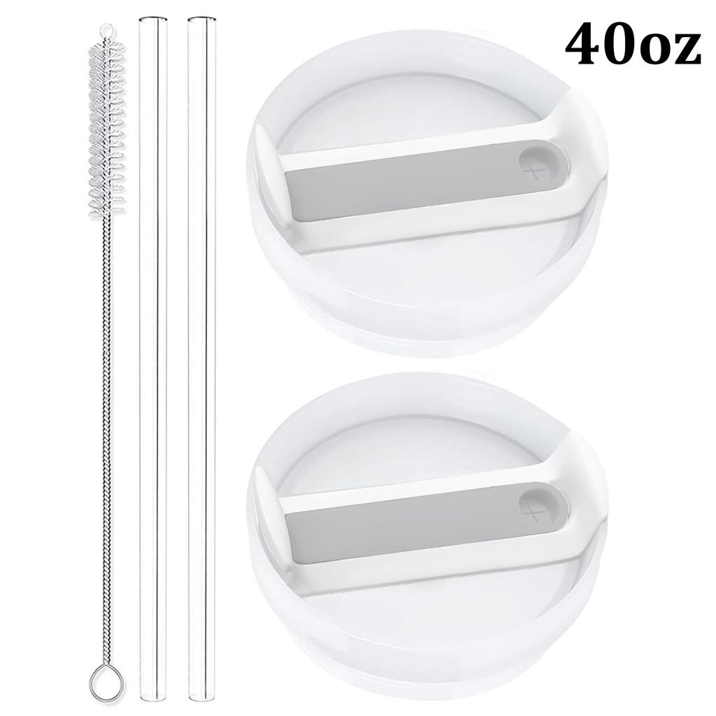 30oz/40oz Tumbler Lid Replacement Fit for Stanley Cup, 2 Pack Replacement Tumbler Lids , with 2 Straws and 1 Cleaning Brush