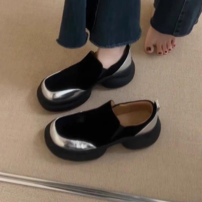 Women s muffin bottom thick bottom heightening Lefou shoes frosted one foot stirrups round head simple small leather shoes 35 3080₽
