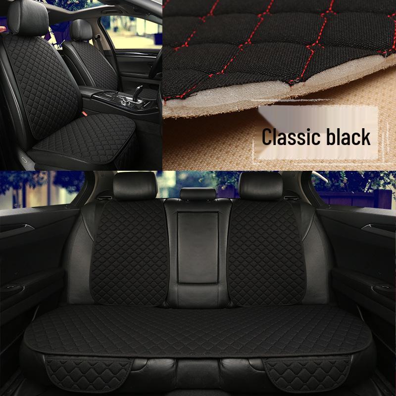 All-Season Breathable Linen Car Seat Cushion Set with Polka Dot Embroidery