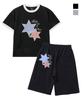 MOZMOZ [Set] Star Patch 2-Type Ringer Short Sleeve T-Shirt + Bermuda Side Pleat Training Pants