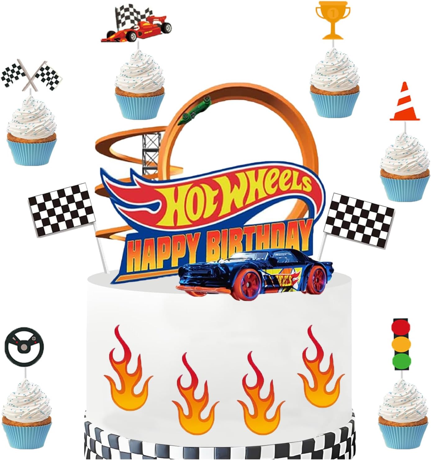 Топпер для торта «Пожарная машина», Украшения для торта на день рождения «Гоночная машина», Топпер для торта «Гоночная машина» для мальчиков и девочек, Принадлежности для вечеринки «Гоночная машина»