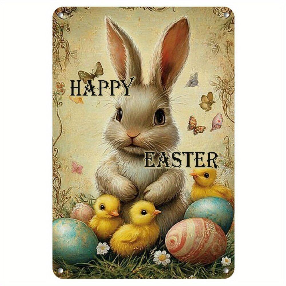 Easter Rabbit Metal Tin Sign Wall Art Decor 20x30cm