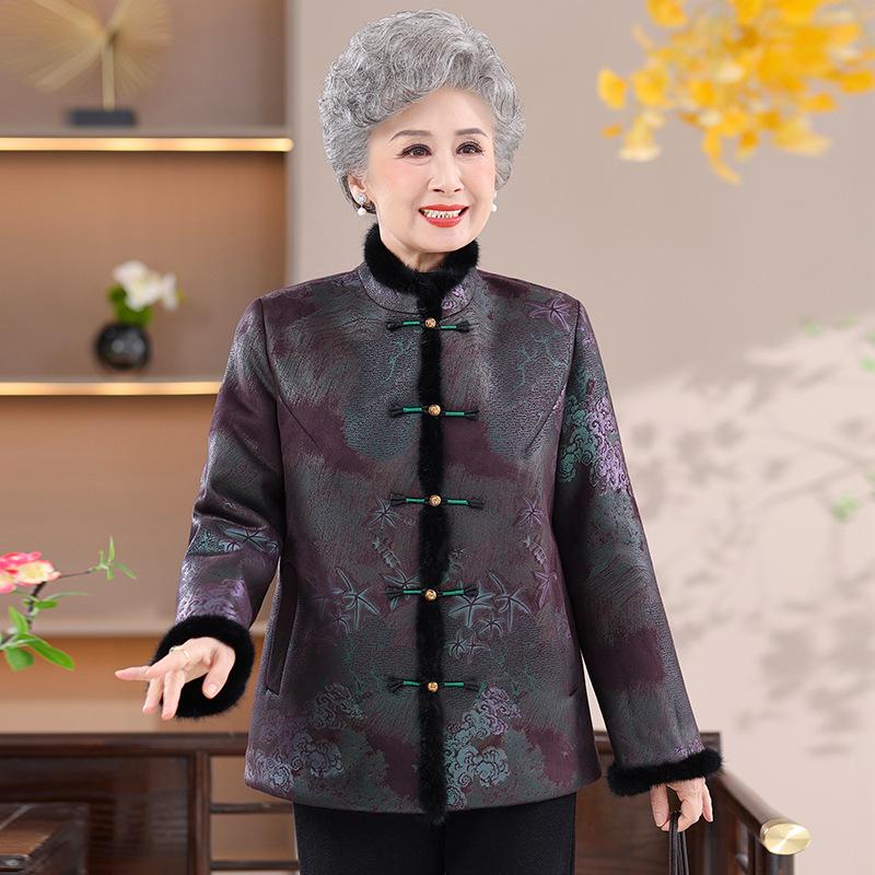 Women's Fur Velvet Winter Coat for Elderly Ladies