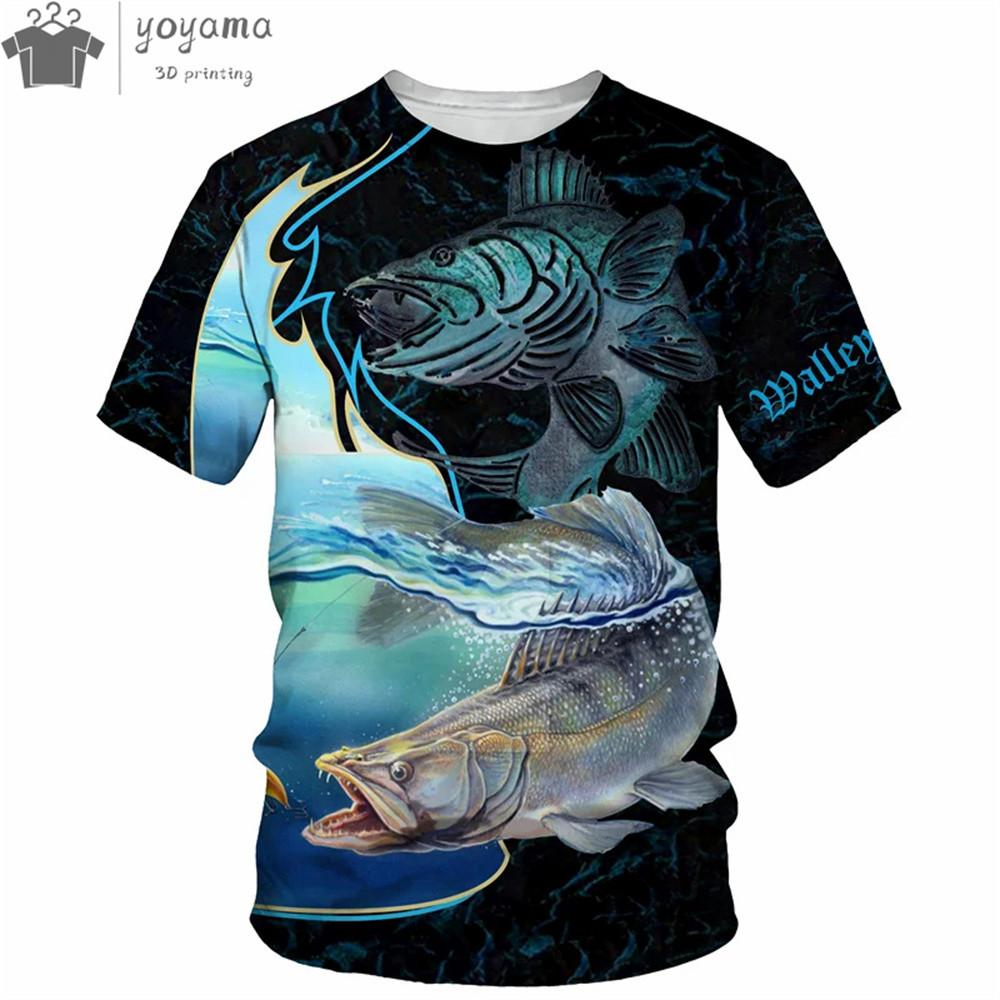 Summer Men's T-shirt 3D Catfish Print Short Sleeved Outdoor Fishing Sports Fashionable Casual Round Neck Top Oversized T-shirt