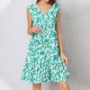 Abito Estivo da Donna Senza Maniche Scollo a V Stampa Abiti Corti Moda Casual Fluido Boho Volant A Linea Svasato Prendisole