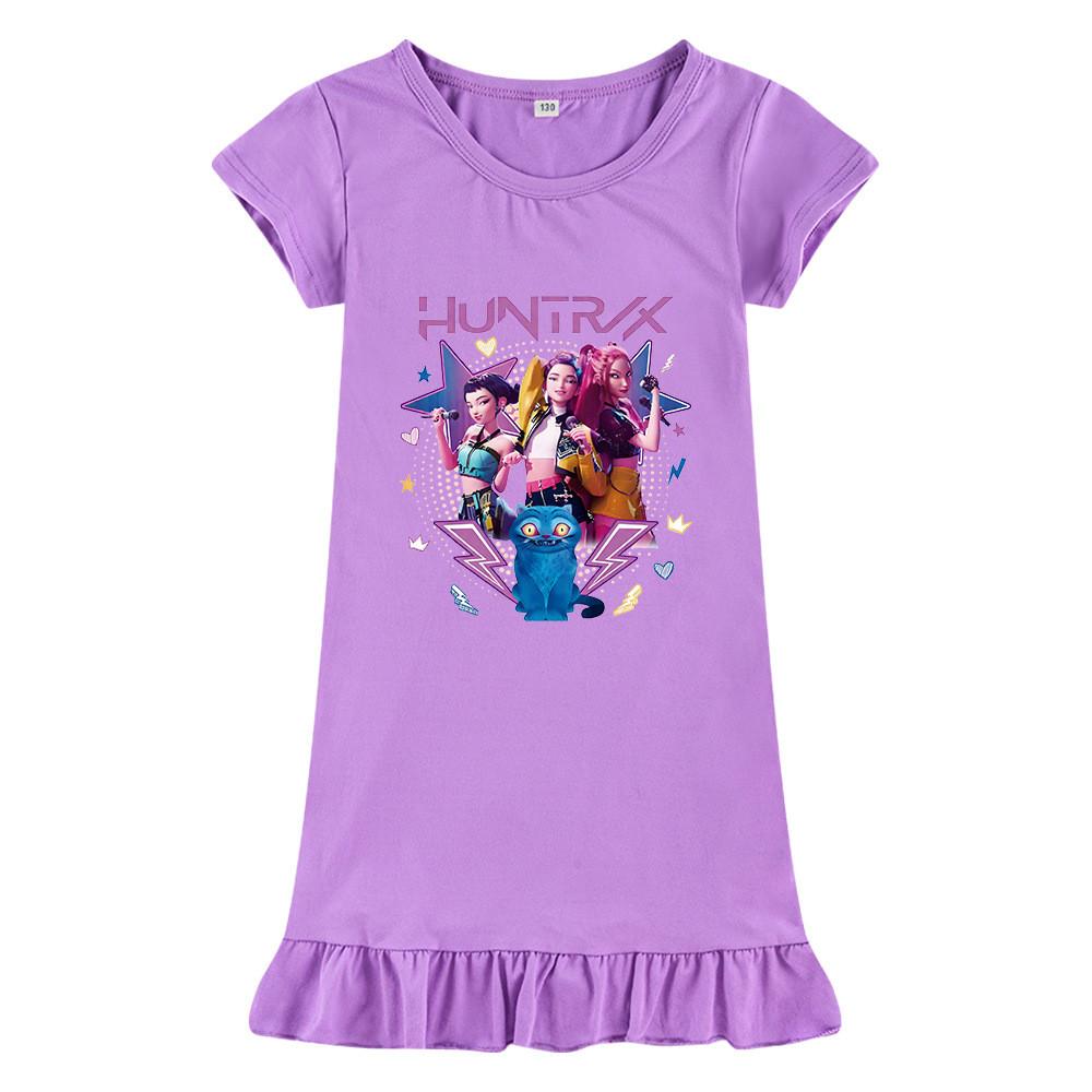 M1216 Kids Girls Kpop Rumi Zoey Mira Print Short Sleeves Ruffle Dress