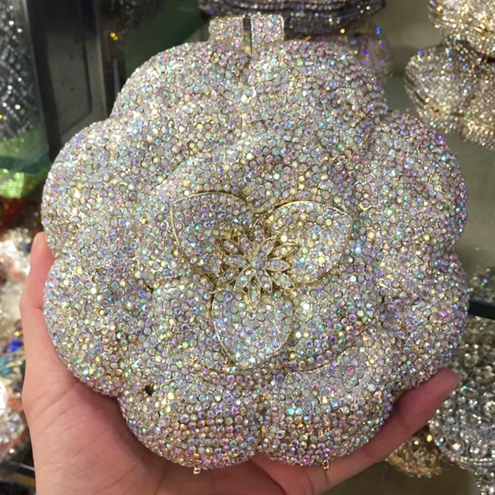 

Blue Flower Diamond Multicolored Foral Evening Clutches Purse Luxury Crystal Women Metal Wedding Prom Handbags Rhinestone Bag 15cmX15cmX5cm