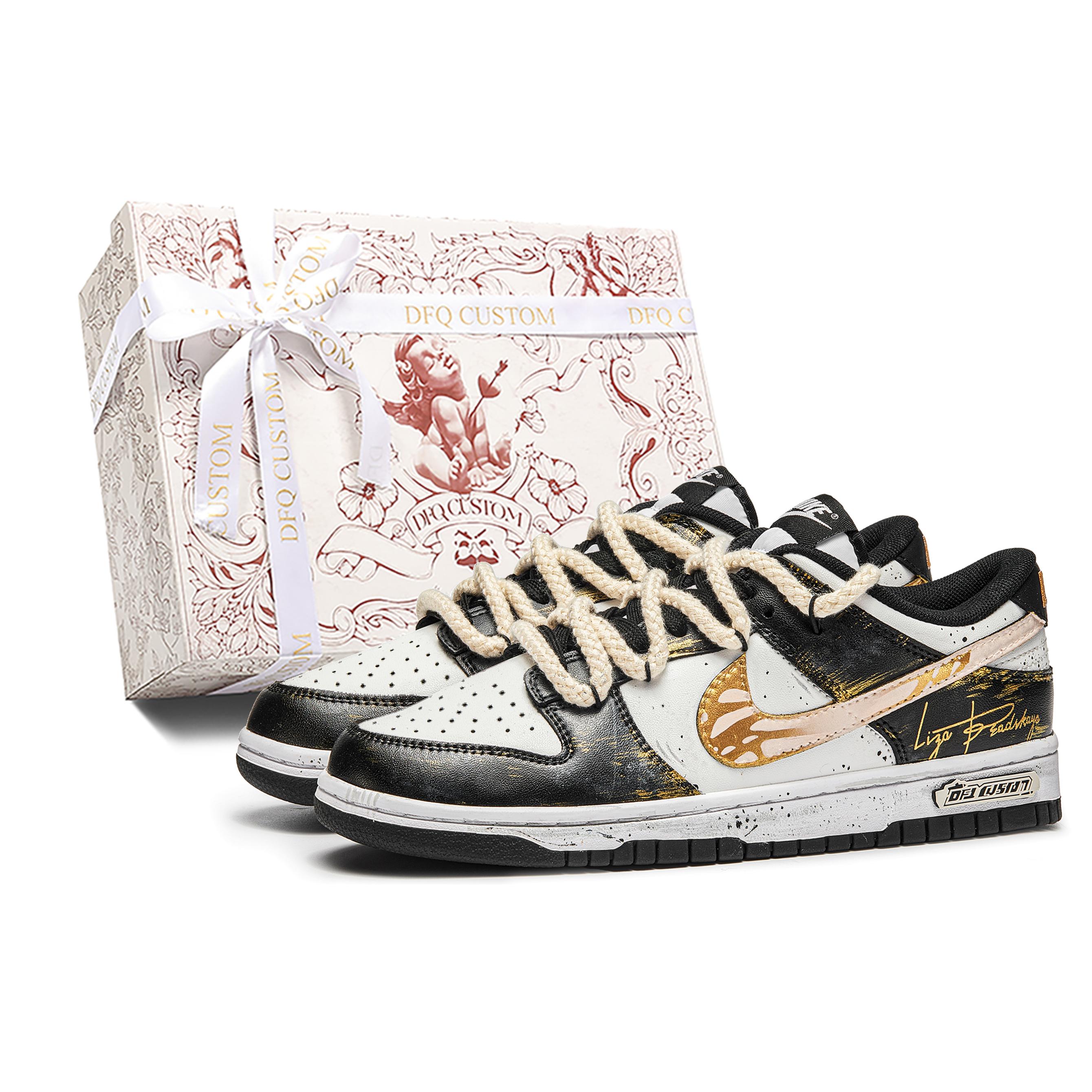 

Nike Dunk Gold Legend Box Abrasion Resistant Abrasion Resistant Low top Skateboard Shoes Unisex White Black Gold DD1391-100(Team202--BOX) 45