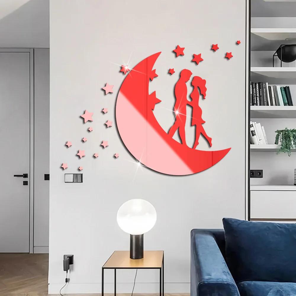 Girls Moon 3D Mirror Stickers Akrylová samolepicí tapeta Diy Moderní akrylová samolepka na zrcadlo Rám Obývací pokoj Domácí dekorace