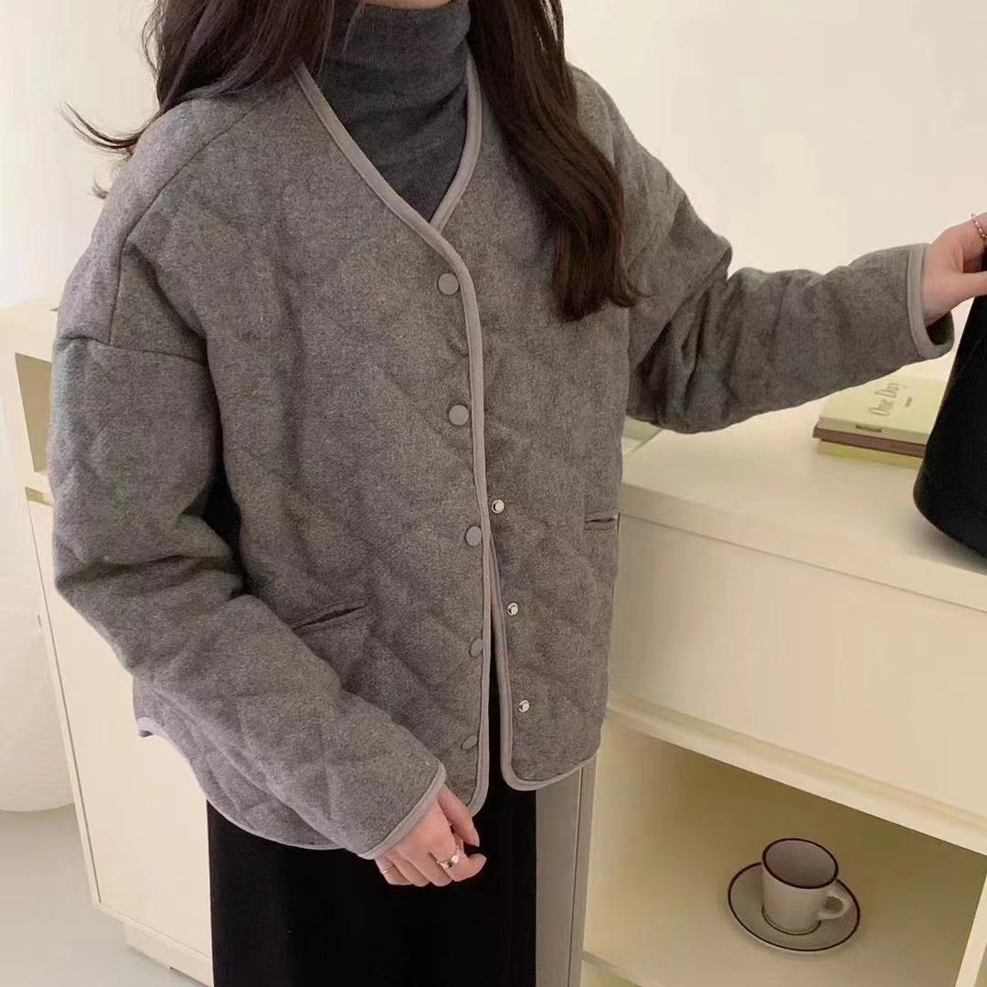 

Высококачественный пуховик из шерсти с белым утиным пухом, женский короткий зимний модный, с круглым вырезом, с окантовкой, утолщенный, маленькая куртка, тренд one size fits all серый