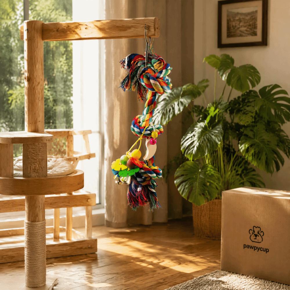 Colorful Cotton Rope Bird Hanging Toy Bite Resistant Cotton Rope Bird Toy  For Small Parrots