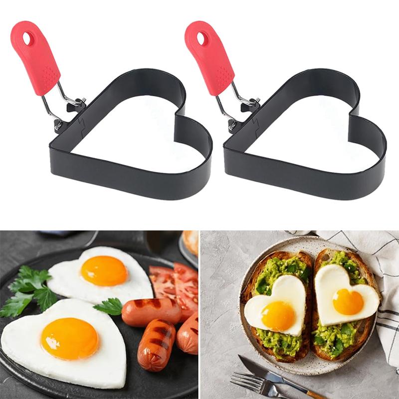 Pierścień do jajek 8,5 cala ze składanym uchwytem, ze stali nierdzewnej w kształcie serca, do smażenia jajek, babeczek angielskich