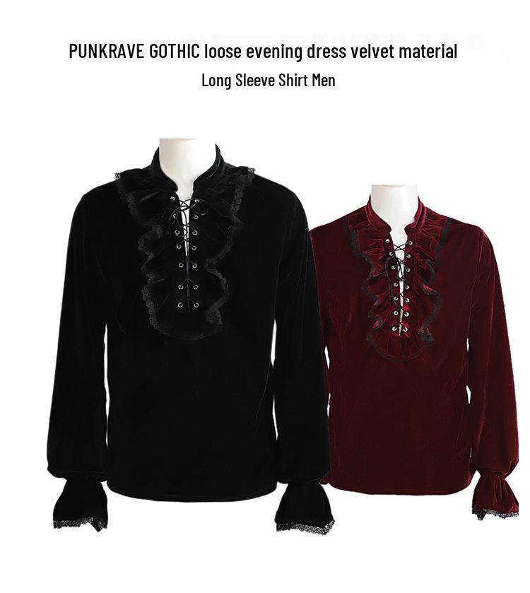 Medieval Gothic Velvet Gown with Vintage Long Sleeves for Cosplay and Stage Performance