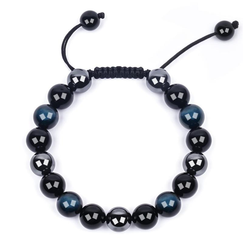 10MM Natural Tiger Eye & Agate Men's Hand-Woven Beaded Bracelet