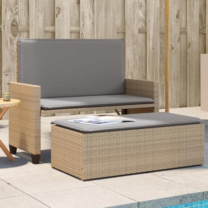 Banc de jardin - VIDAXL - Beige - Convertible en canapé-lit - Coussins confortables - Polyrotin