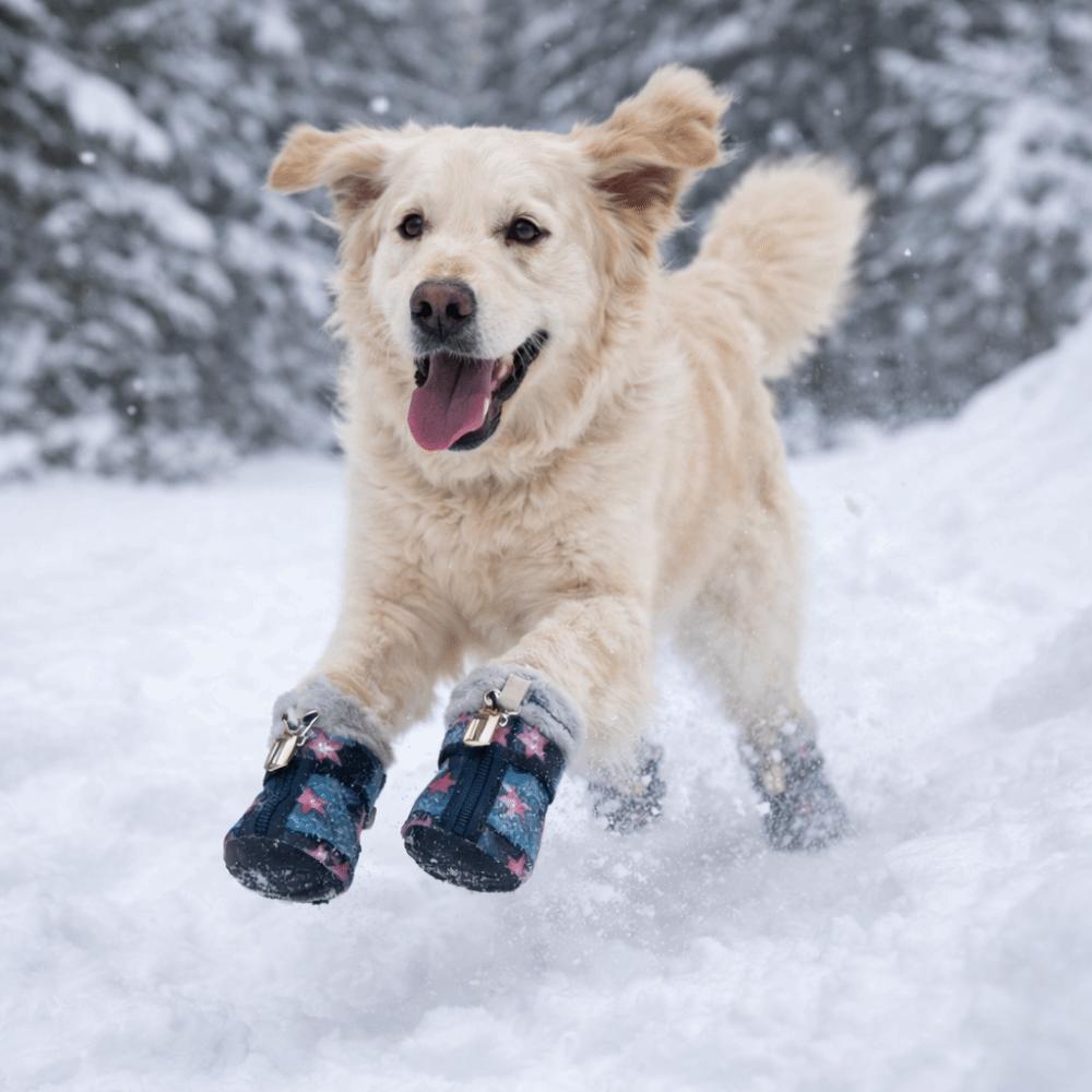 4 pieces/set Warm Winter Dog Boots Wear-Resistant Dog Cotton Shoes Puppy Paw Protector Hiking