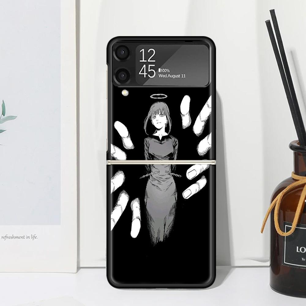 Chainsaw Makima Power Phone Case For Samsung Galaxy Z Flip 7 Flip7 Zflip 6 Flip6 5 Flip5 4 Flip4 3 Flip3 5G Fundas Black Cover G