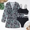 Women's Split Three Piece Set High Waist Long Sleeve Blouse Sunscreen Bikini Sets