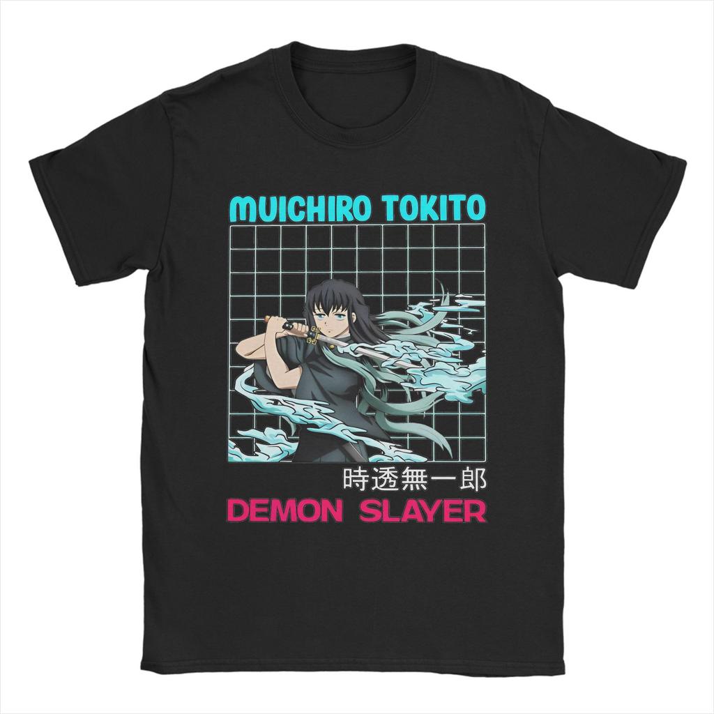Demon Slayer Anime T-Shirt Herren Baumwolle Oberteile Shirts Ästhetisch Muichiro Tokito Rundhals Kurzarm
