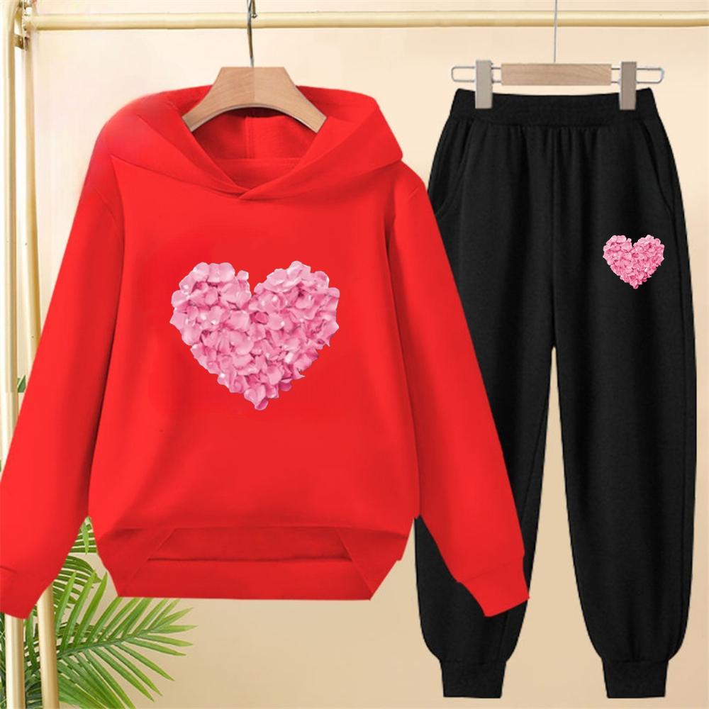 Petals heart-shaped Children's Tops and bottom Hoodies Girls Boy age 3-12 Coat Casual Toddle Sweatshirr clothing